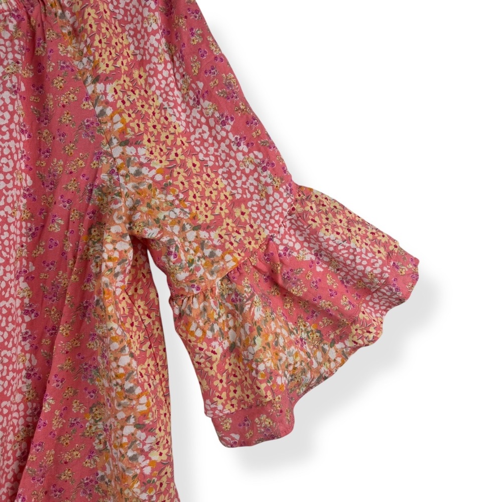 Womens Floral Linen Rayon Top Plus Size 1X Feminine Curvy Ruffle Cottagecore - Picture 3 of 10